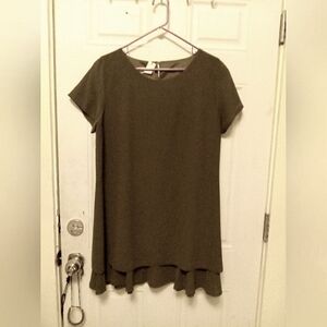 Courtnay Brand Vintage Army Green T-Shirt Dress with Ruffle Detail